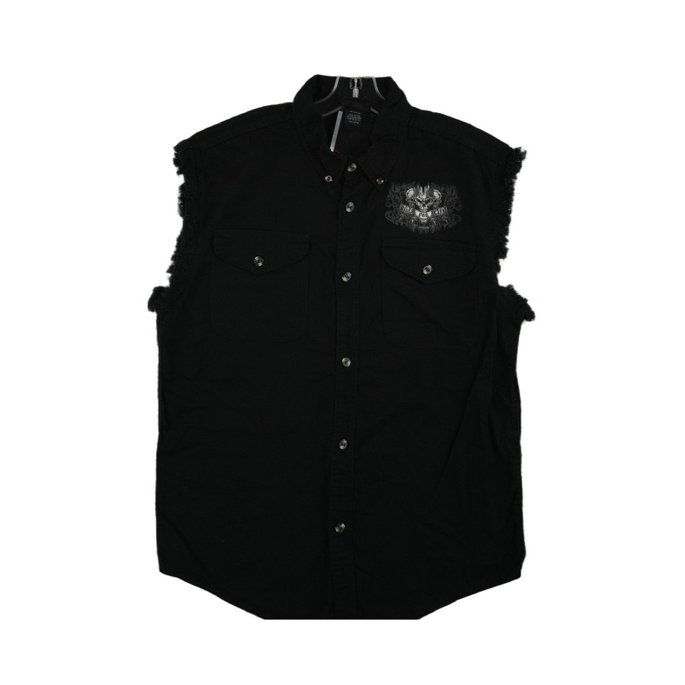 Hot Leathers Biker Shirt Vest Men's Size Large Black Skull 100% Cotton Vintage